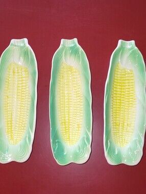 Vintage Corn Cob Ceramic Plates Set Of Three Mid Century Farmhouse Taiwan
